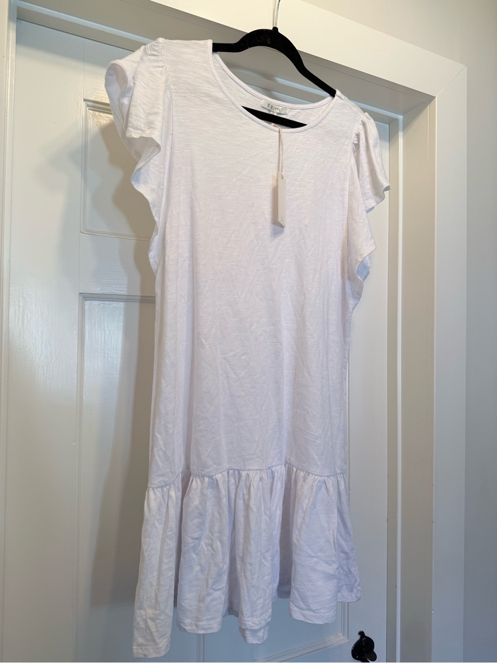 Z Supply White Mini Dress with Ruffle Hem